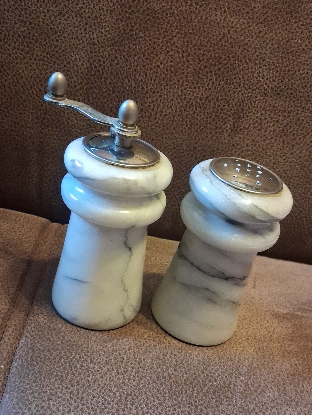 Marble Salt Shaker and Pepper Grinder Set - White Marble Finish